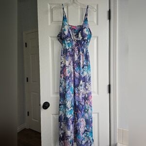 She's Cool Floral Maxi Dress - Blue and Purple Watercolor, Fairy, Spring, Prom